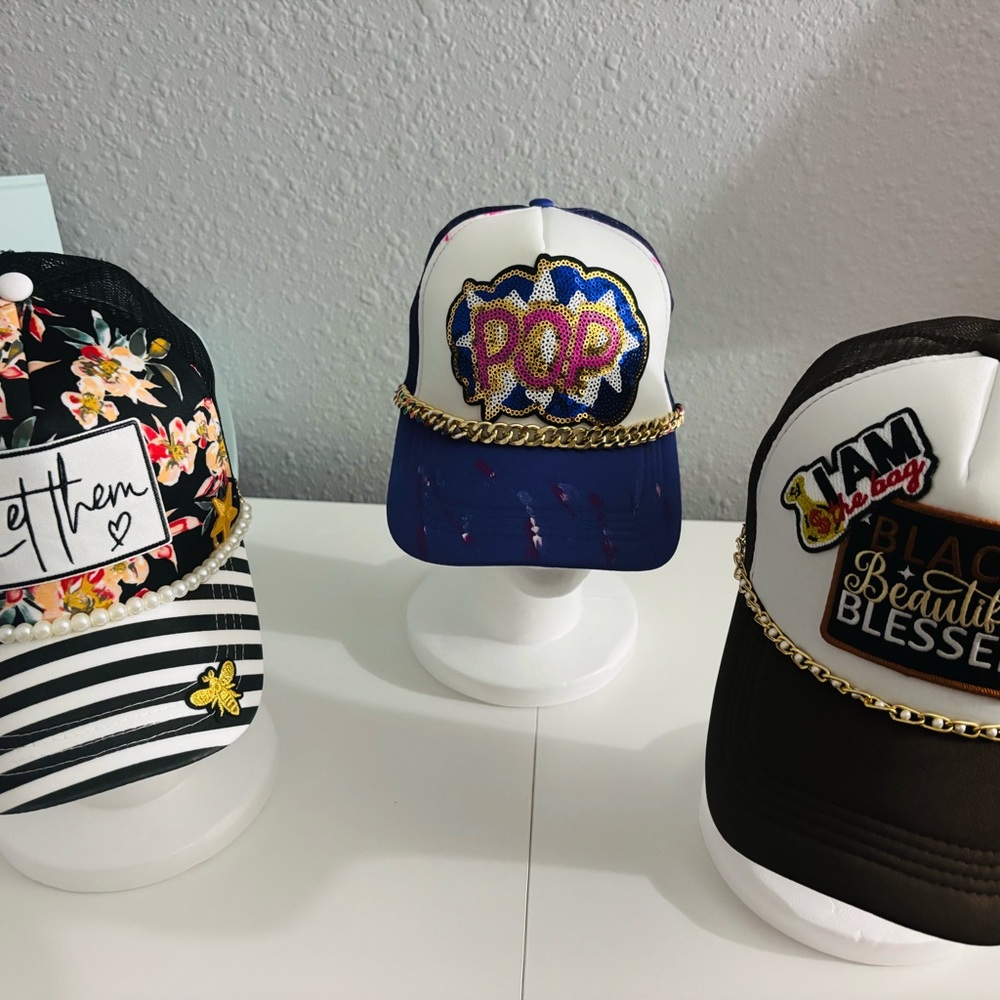 Black and White Snapback Hats with Stripes and Mesh $15 each